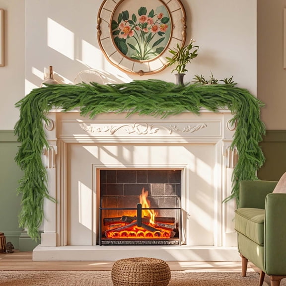 9FT Christmas Garland Artificial Pine Garland Greenery Garland for Mantle Fireplace Table Door Wall Staircase Indoor Outdoor Xmas Holiday Decorations