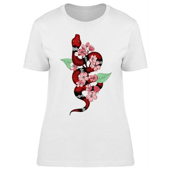 Red Snake And Cherry Flowers T-Shirt Women -Image by Shutterstock, Female Medium