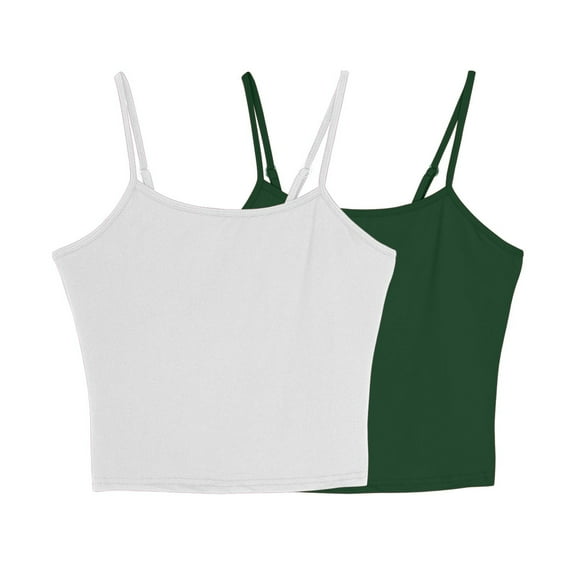 Arnsht 2 Packs Crop Tank Top for Women, Basic Solid Cropped Double Layer Spaghetti Strap Short Sleeveless Camisole Green L