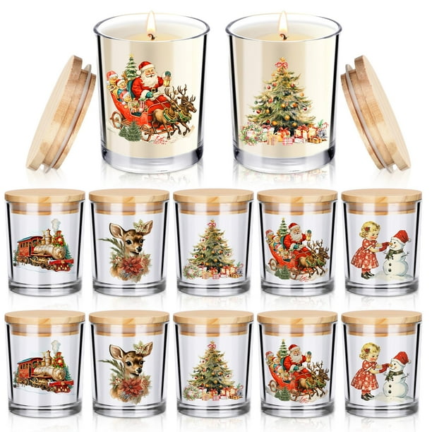 10 tarros de cristal navideños vintage de Ziliny para velas, 210 ml