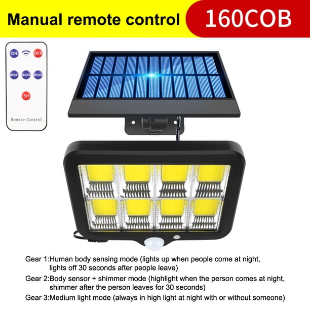 lámpara solar exterior impermeable Sensor de movimiento de seguridad COB luz brillante luces de pared solares para Patio, cubierta, Patio, jardín 160COB shamjiam Farola de noche brillante