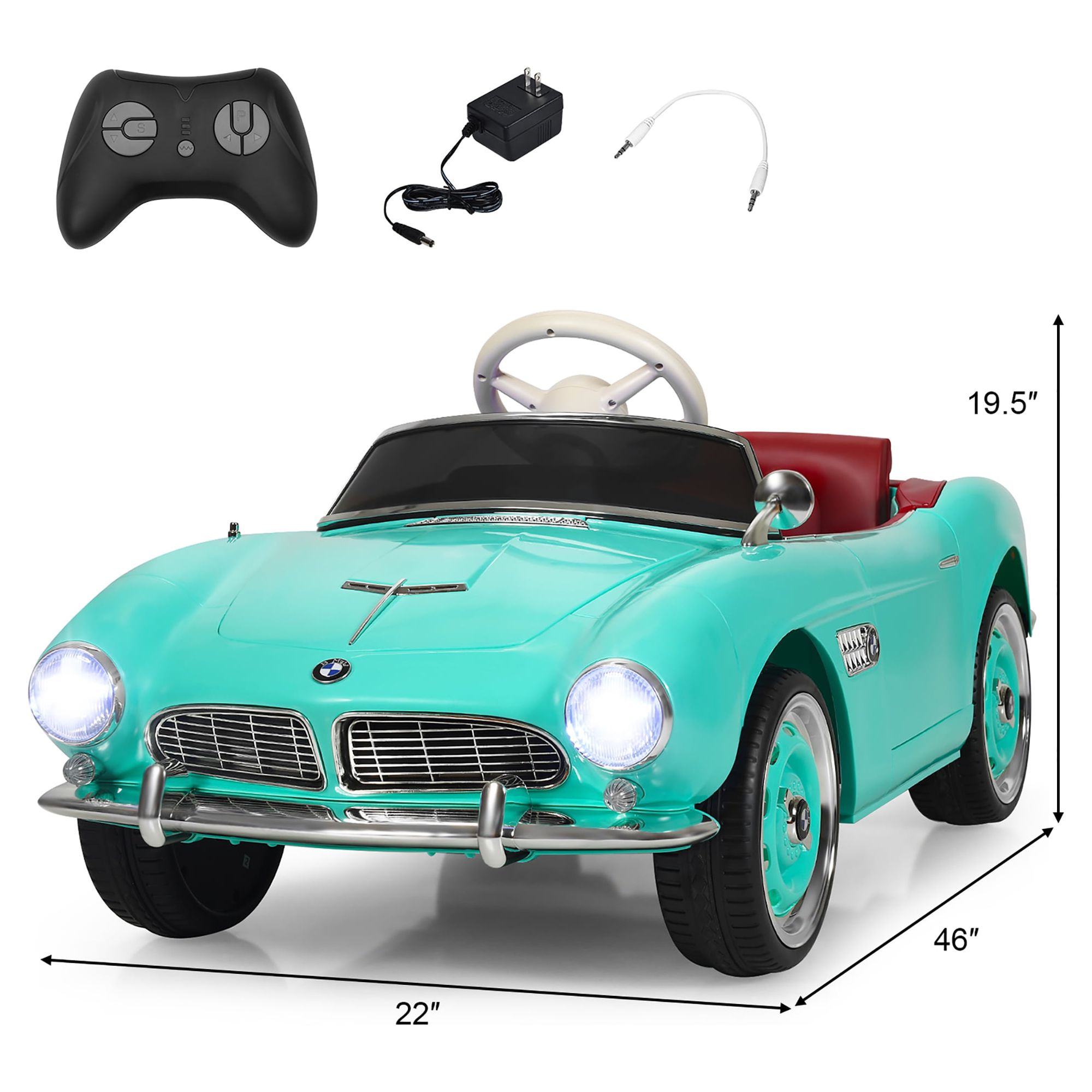 Costway 12V BMW 507 Licensed Electric Kids Ride On Retro Car RC w/Music & Lights Green - image 5 of 10
