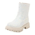 thumbnail image 1 of NECHOLOGY Botas Mujer Adulto Femenino Zapatos Botines de mujer Zapatos de mujer de moda Botas casuales con cremallera lateral de lentejuelas de tacón bajo de cuero de estilo británico (White, 6.5), 1 of 4