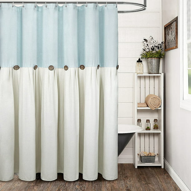 Linen Farmhouse Shower Curtain On, Farmhouse Blue And White Shower Curtain