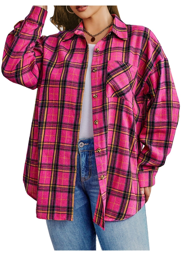 Fantaslook, Plus Size Flannel Plaid Shirt, 4XL, Pink - Walmart.com