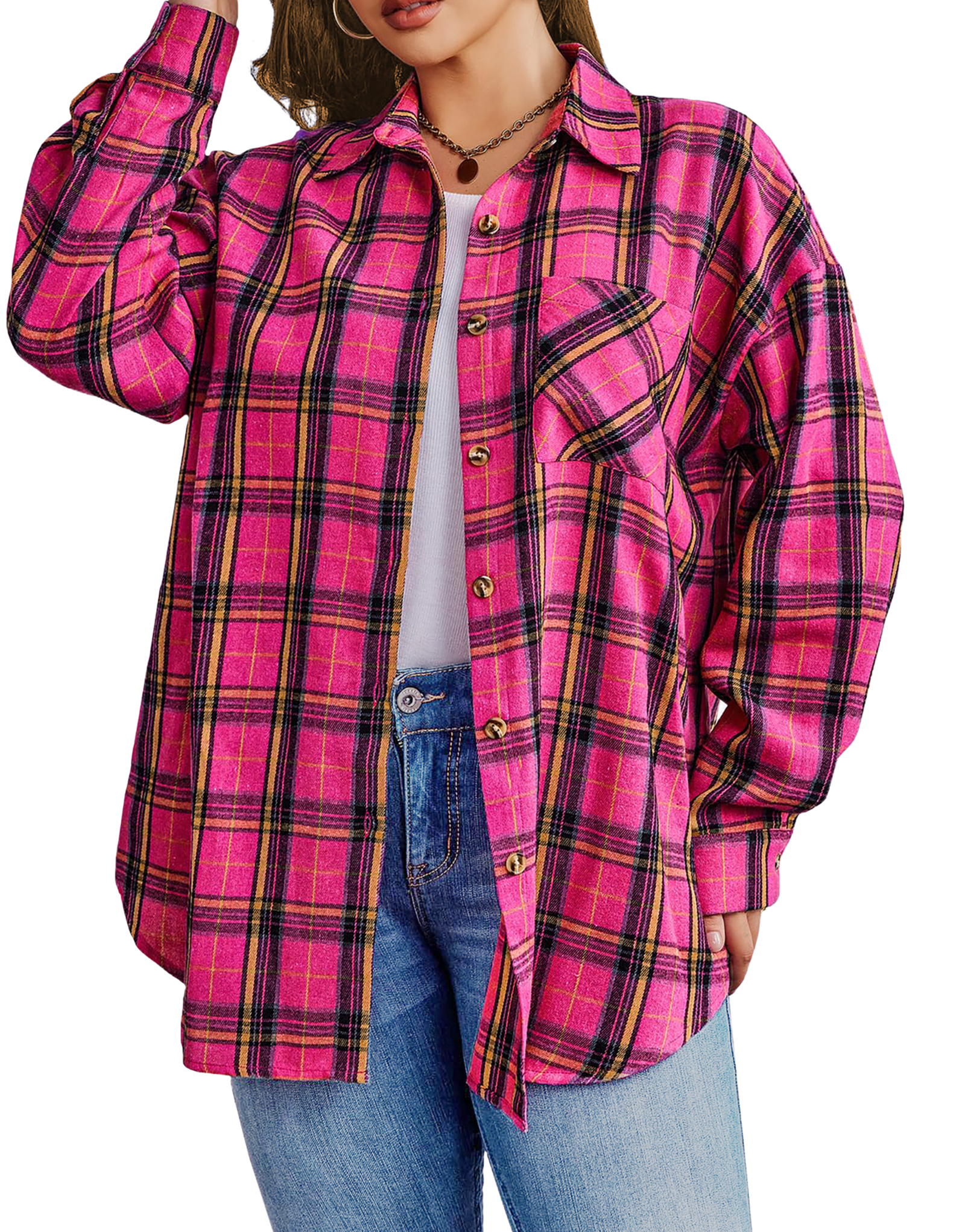 Fantaslook Plus Size Flannel Plaid Button-Down Shirt photo 3