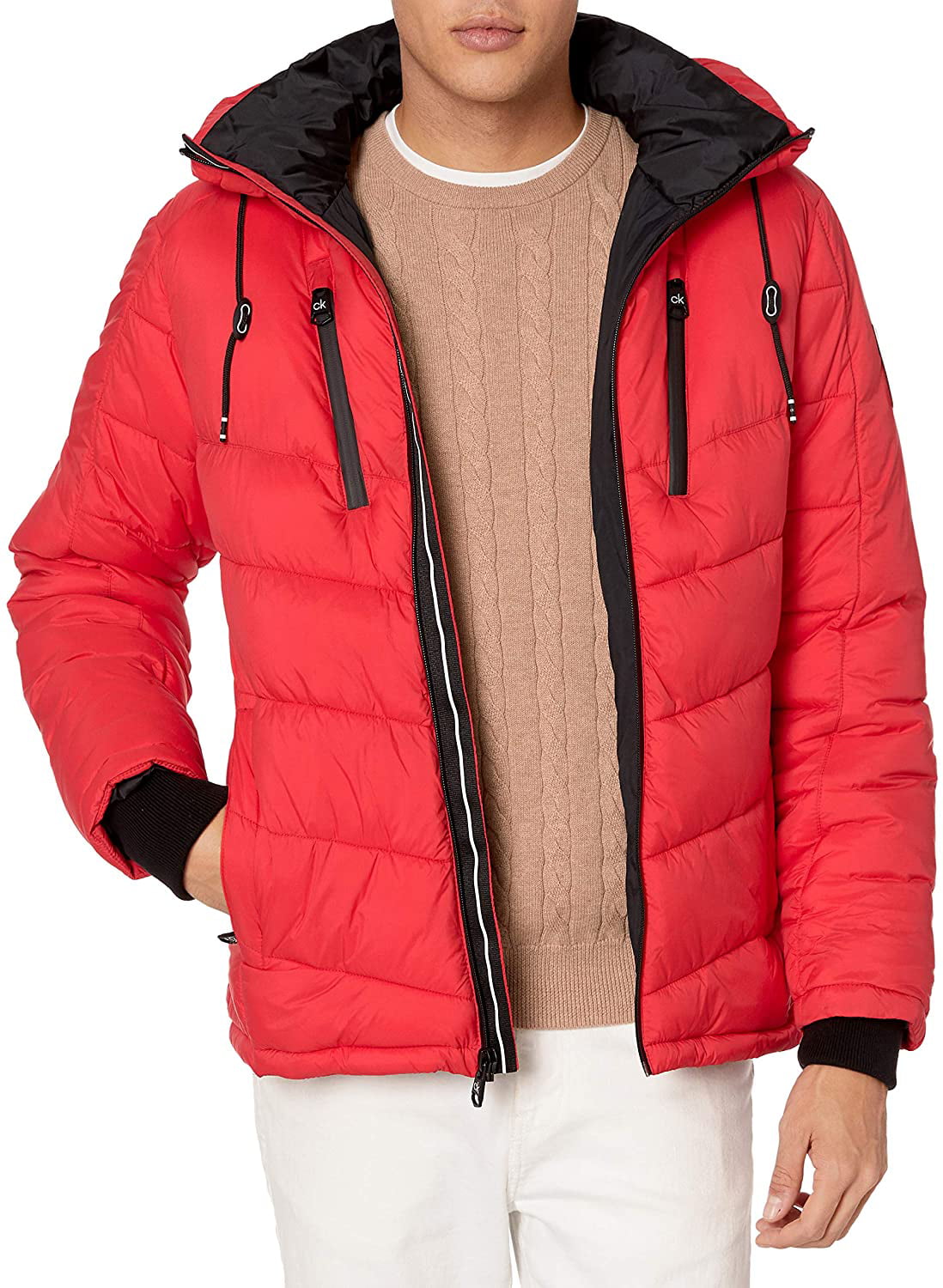 calvin klein red puffer jacket