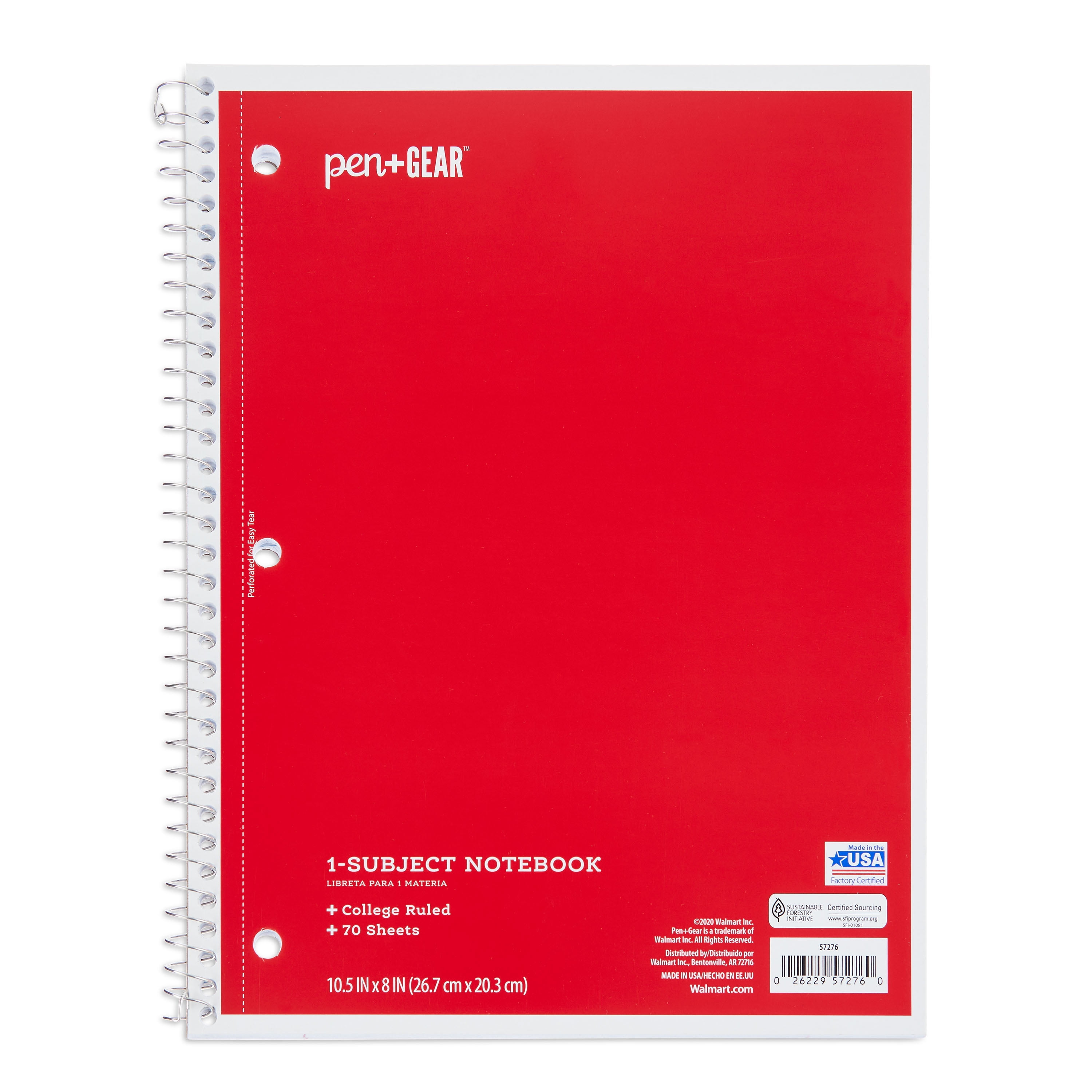 Pen+Gear 1-Subject Spiral Notebook, College Ruled, 70 Pages, Red ...