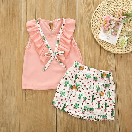 

CHGBMOK Clearance Toddler Kids Baby Girls Summer Sleeveless Bowknot Top Floral Shorts Clothes Set