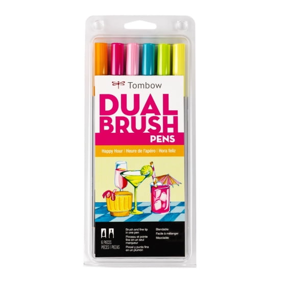 Tombow Dual Brush Pen Art Markers, Happy Hour, 6-Pack