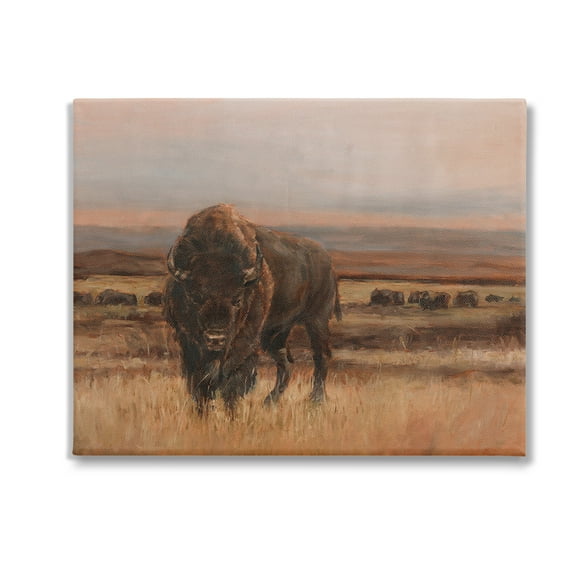 Stupell Industries Traditional Bison Landscape Animals & Insects Painting Gallery Wrapped Canvas Art Print Wall Art, 20 x 16