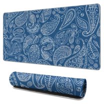 Long Mouse Pads for Desk,Blue Pioneer Flower and Paisley Pattern Desk Mats on Top Of Desks, Desk Mouse Pad Extra Large with 3mm Non-Slip Base and Stitched Edge for Gaming,Office,Work,Home 31.5"x15.7"
