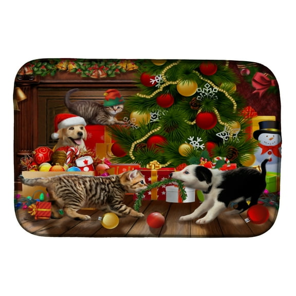 Carolines Treasures PTW2076DDM Holiday A Little Christmas Fun Yellow Lab Dish Drying Mat 14 x 21" multicolor