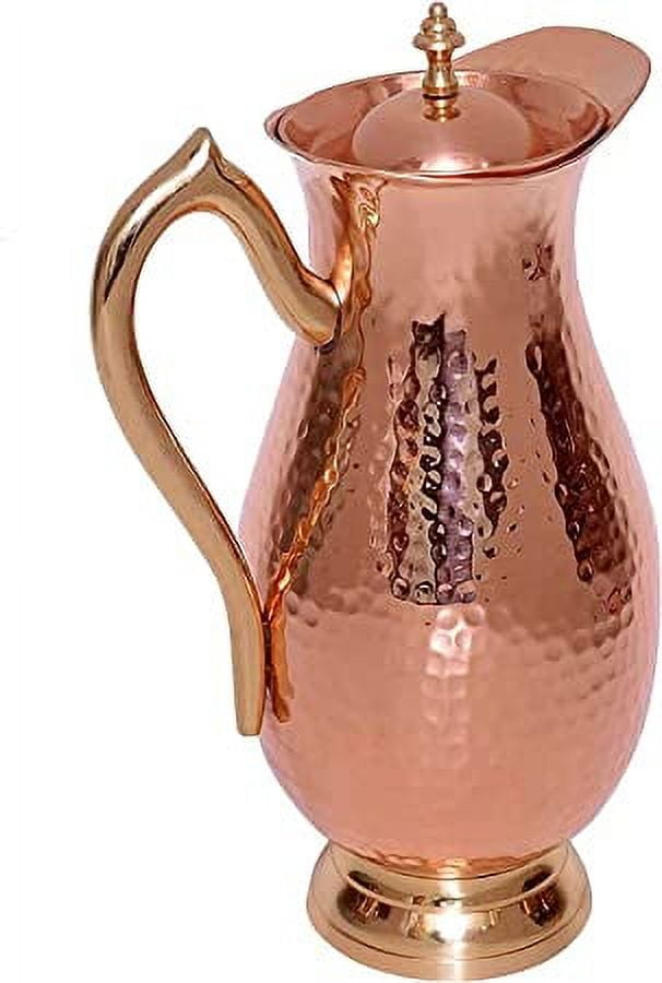 SAI DECORATIVE Pure Copper Royal Jug Water Pitcher Copper Hammered Drinkwater Jug for Ayurveda Healing Capacity 2 litter (1Jug & 2glass)