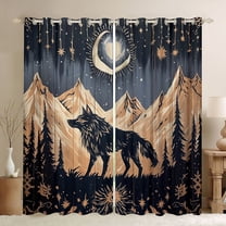 jejeloiu Safari Animal Wolves Black Out Curtains,Jungle Animal Curtains Pack of 2 (42x63 Each),Bohemian Boho Stars Bedroom Curtains For Adults,Super Cozy Room Decor