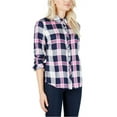 thumbnail image 2 of maison Jules Womens Plaid Relaxed Fit Button Up Shirt, Pink, X-Small, 2 of 2