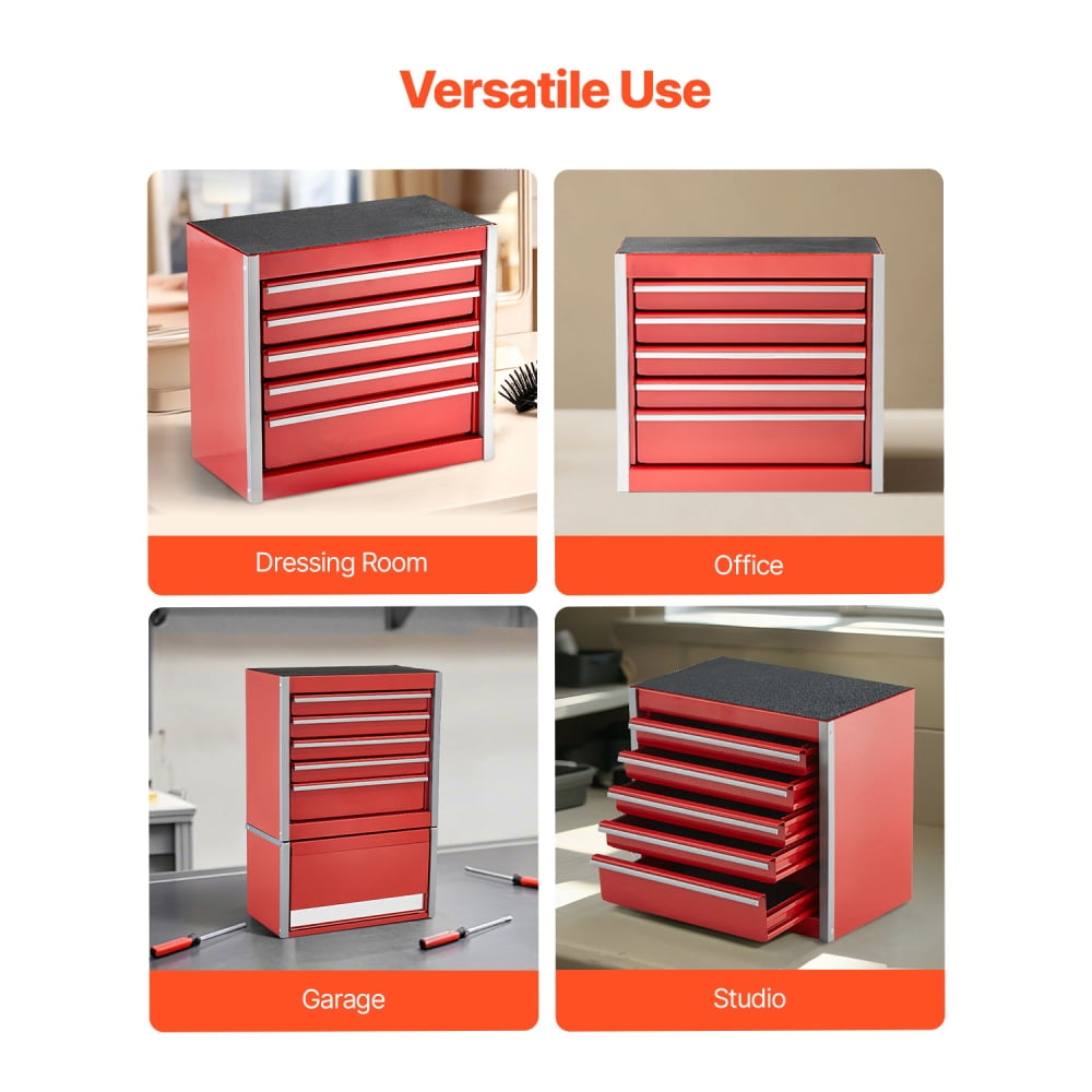 Tool Box 8.6-inch Portable Metal Tool Box with 5 Drawers Tool Organizer Red,Mini Steel Tool Cabinet for Garage, Workshop, Truck
