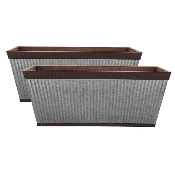 Southern Patio 24" Westlake Deck Rail Planter, Rustic Galvanized (2 Pack)