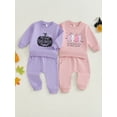 thumbnail image 3 of Baby Toddler Girl 2Pcs Fall Outfits 0 6 12 18 24 Months 2T 3T Long Sleeve Pumpkin/Ghost Print Sweatshirt + Pants Set Clothes, 3 of 9