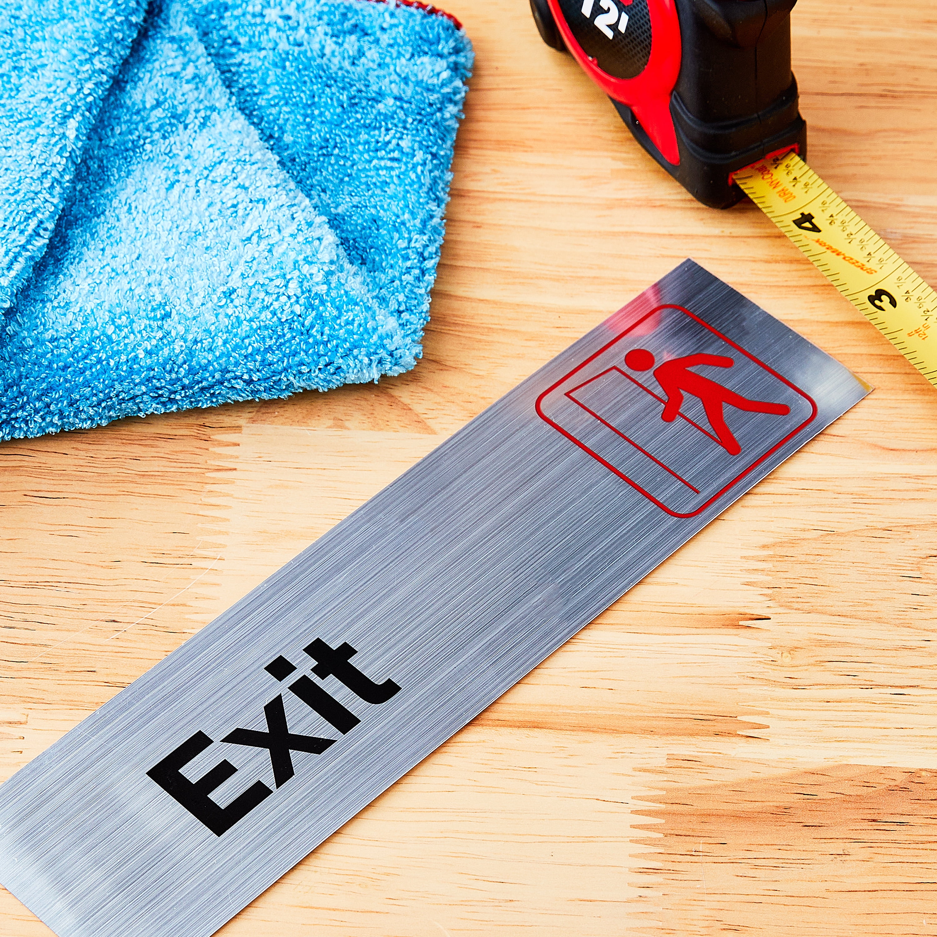 (4 pack) Pen+Gear Silver Mylar EXIT Sign, 2x8 inch - Ideal for Office & Public Spaces, Easy-Clean Adhesive