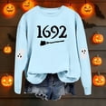 thumbnail image 4 of Halloween Sweatshirt for Women Hoodless Sweatshirt for Comfort and Casual Fall Winter Style Wardrobe for Stylish Daily Wear Light Blue L, 4 of 5