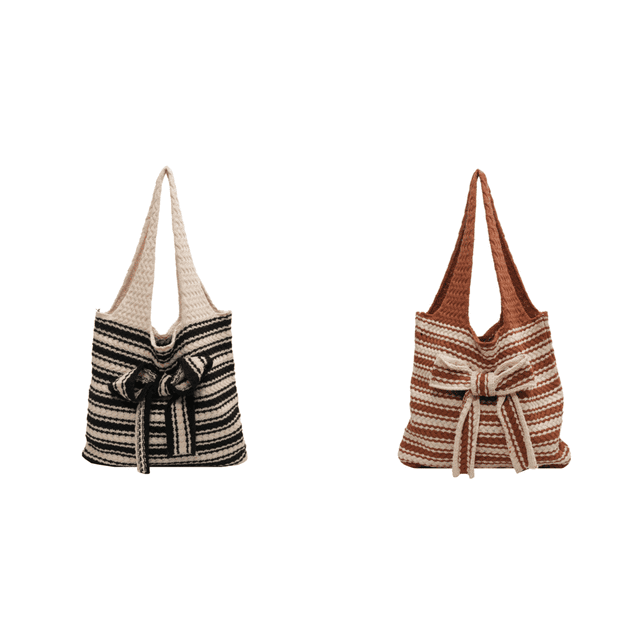 9060 Bolso Informal A Rayas Punto Con Lazo Bolso Hombro Gran Capacidad (negro)