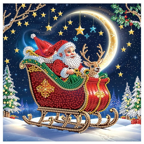 Diamond Art Painting Set, Sleigh Santa Claus DIY 5D Diamond Art Adult Set Mosaic Crafts for Home, Office Wall Decoration, Christmas Gift