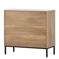 thumbnail image 5 of Set of 2 Rustic Accent Storage Cabinet with 2 Rattan Doors, Mid Century Natural Wood Sideboard Furniture for Living Room, 5 of 6