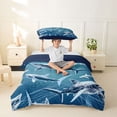 thumbnail image 2 of jejeloiu Modern Shark Animal Twin Duvet Cover,Teal Ocean Bubbles Twin Bedding For Boys,Blue Aqua,Navy Blue Reversible,2 Pieces,1 Duvet Cover and 1 Pillowcase, 2 of 6