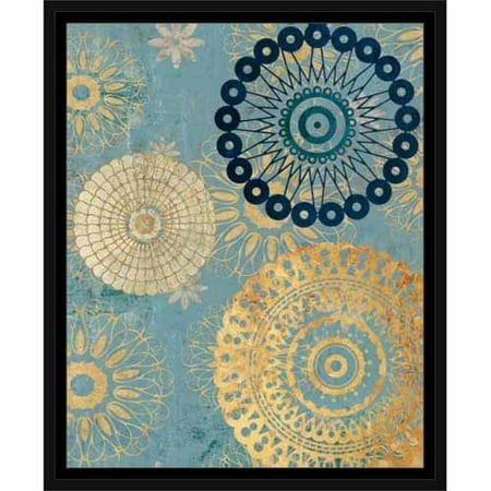 - Abstract Medallion Party Textured Painting Blue & Tan, Framed Canvas Art by Pied Piper Creative