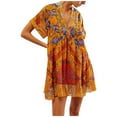 thumbnail image 4 of WREESH Womens Dress Fashion Casual Comfort Boho Printing Pocket Short Sleeve V-Neck Dress Orange-C, 4 of 4