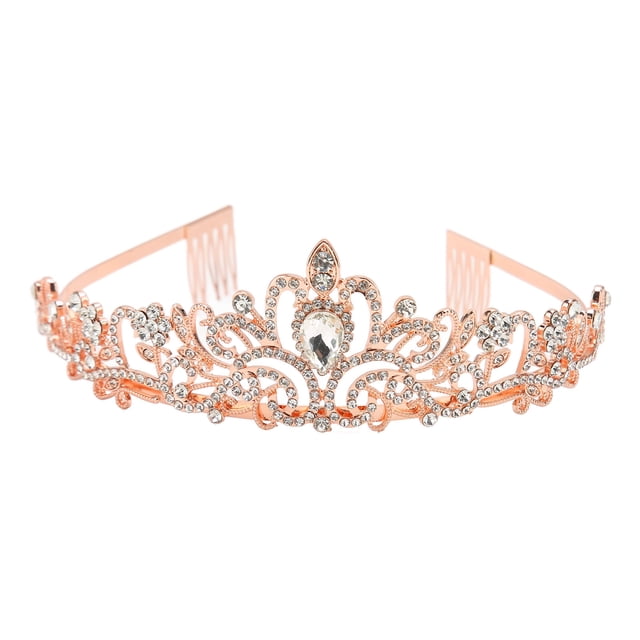Bridal Crown,Bridal Crown Rhinestone Elegant Rose Gold Bridal Crown Elegant Princess Crown Multi-Functional