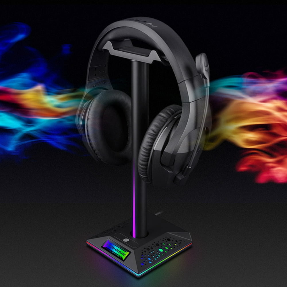 RGB Headphone Stand, Durable Gaming Headset Stand with 2 USB Ports, 9