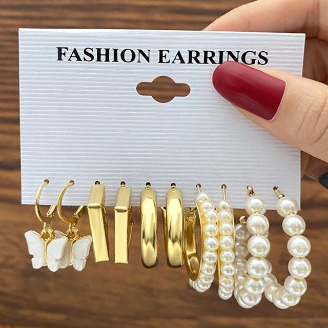 Juego de pendientes de perlas de Color dorado bohemio de 17KM para mujeres y niñas, pendientes de aro de resina acrílica de mariposa de 27 estilos, joyería de fiesta Brincos Tan Jianjun unisex