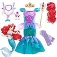 thumbnail image 2 of Disney vestido de princesa sirenita para niña, traje de lujo con estampado de encaje y volantes para Halloween, Carnaval, cumpleaños, Cosplay, Ariel, 2 of 5