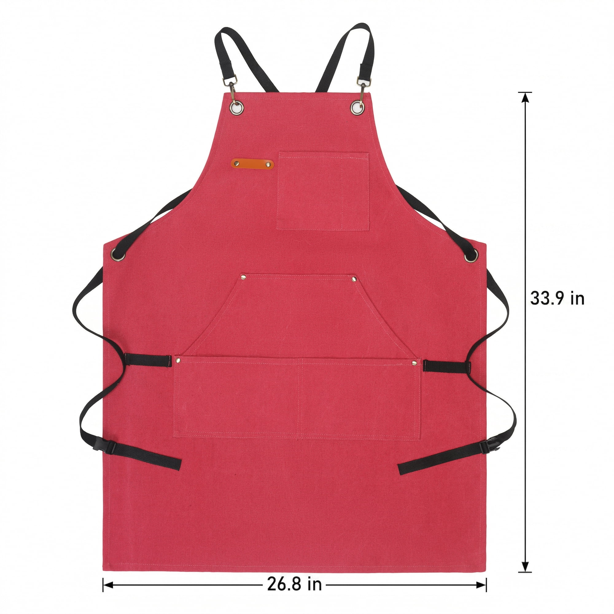 Unique Bargains Adjustable Waterproof Kitchen Apron with Pockets Durable Polyester Red