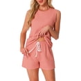thumbnail image 1 of INSPIRAR CHIC Conjuntos de Pijamas de Mujer de Tejido Waffle Sin Mangas con Escote en V, Top de Tanque con Pantalones Cortos, Conjuntos de Lounge L Rosa, 1 of 6