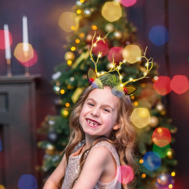 Xihbxyly Pinzas para El Cabello con Bandas Luminosas, Tocado Navideño con Diseño de Astas, Aspecto de Bosque de Las Hadas Mori, Peinado Versátil, Decoración para Fiestas, Accesorio Femenino (Juego de