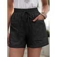 thumbnail image 4 of Women Comfy Drawstring Casual Elastic Waist Pure Color Shorts with Pockets Black S, 4 of 8