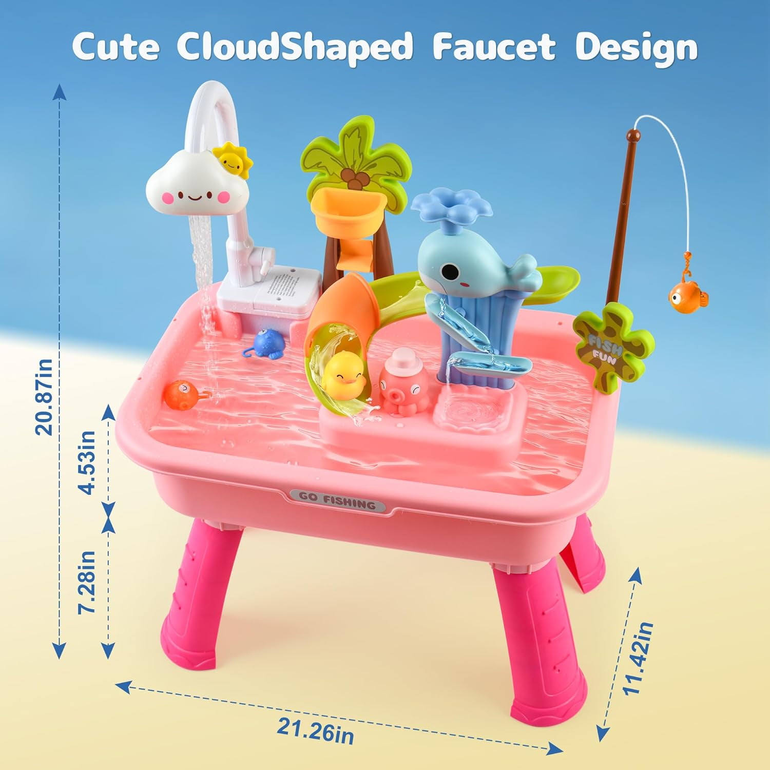Aijohnny 4-in-1 Toddler Sand Water Table, Kitchen Play Sink Toys with Electric Water Pump, Birthday Gifts for Kids 3-5 5-8 Year Old