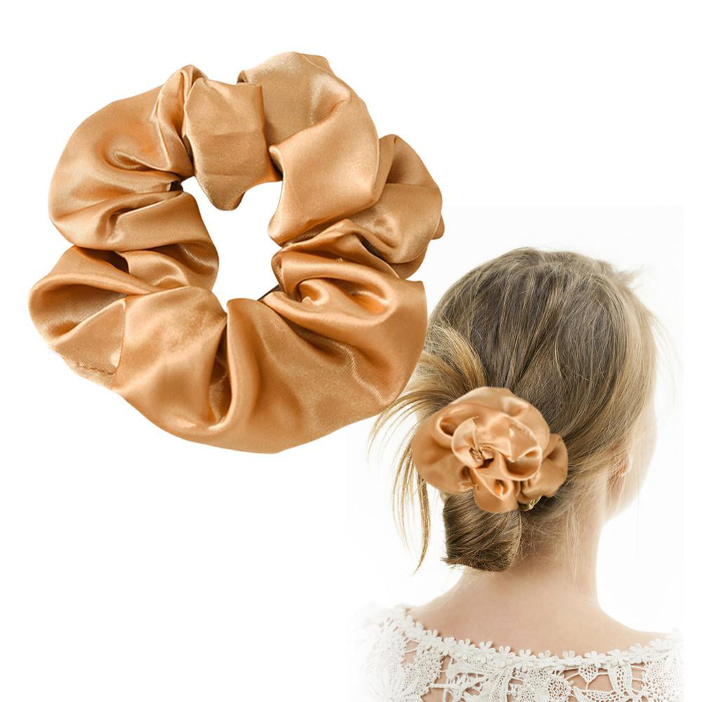 Silk Scrunchie w/t Decorative Chain Brown Medium Scrunchie Silk Hair Ties Unique Gift