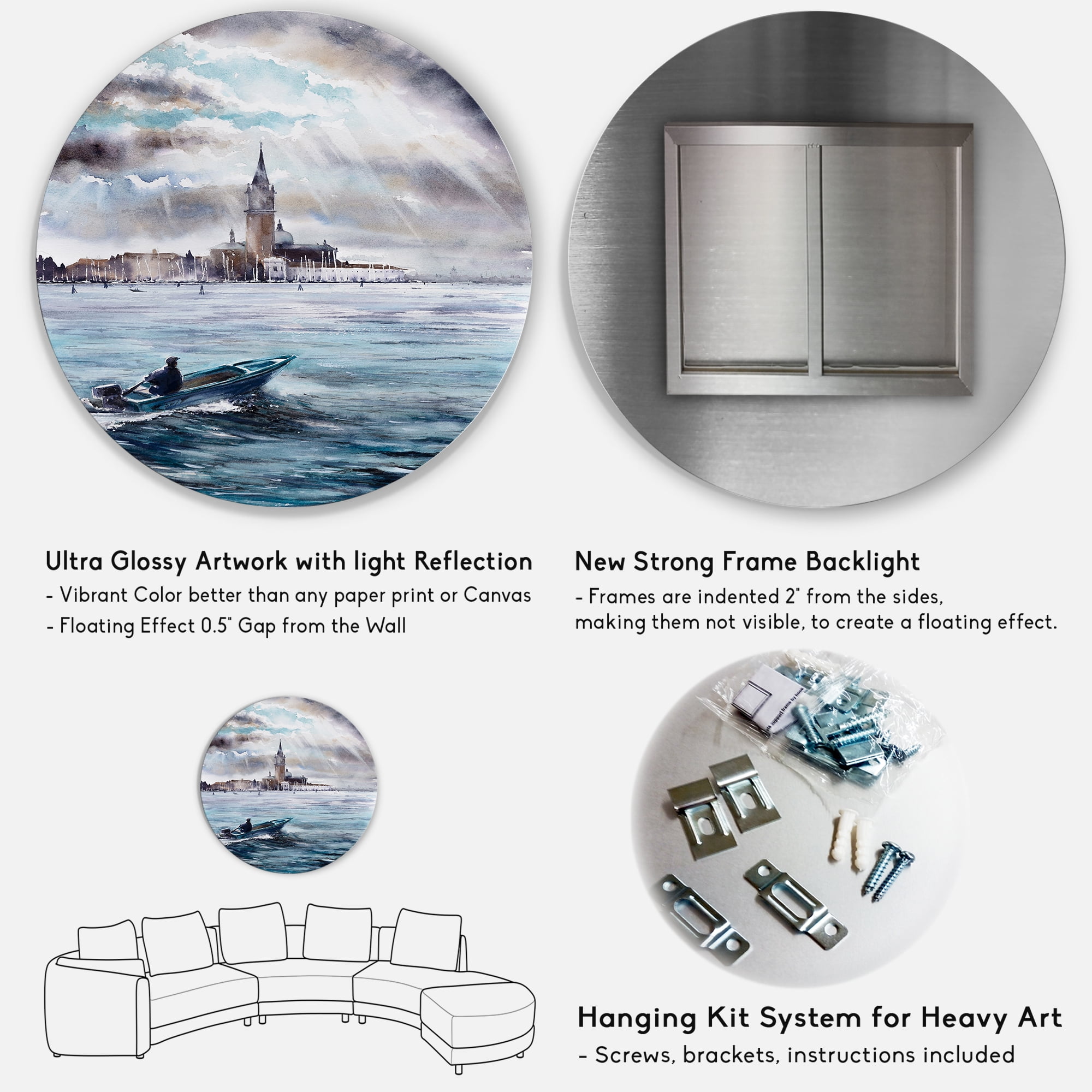 Designart 'Boat Returning In Storm Over Venice In Italy' Nautical & Coastal Circle Metal Wall Art 29x29 - Disc of 29