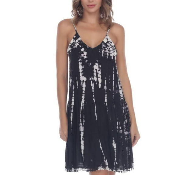 Raviya Women's Black Swimsuit Tie-Dye-Print Short Swim Cover-up Dress, Small