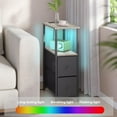 thumbnail image 4 of Small Narrow LED End Table with Charging Station, Side Table Outlets, Nightstand with 2 Cloth Drawers, Set of 2, Couch Table, for Living Room, Bedroom, Bedside, Greige, 4 of 15