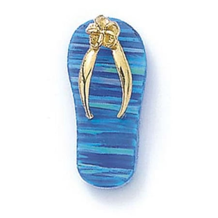 14k Yellow Gold Blue Simulated Opal Flip-Flop Pendant