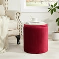 thumbnail image 3 of Round Ottoman with Storage Set of 2,Vanity Stool with Storage for Bedroom, Ottoman Coffee Table,Small Velvet Foot Stool for Living Room, Burgundy, 3 of 18