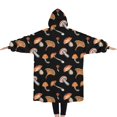 thumbnail image 2 of Oversized Wearable Blanket Hoodie,Brown Mushroom Pattern Black Pattern Sherpa Blanket Hoodie with Super Pockets,Super Warm Fuzzy Pullover for Women & Men, 2 of 6