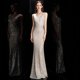 thumbnail image 2 of Vestido de noche color champán para banquete de primavera, con lentejuelas, cola de pez, ajustado, sexy, largo, para anfitrión de la reunión anual, vestido de noche, 2 of 6