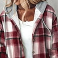 thumbnail image 5 of MELDVDIB Womens Button-Up Plaid Jacket Fall Winter Fleece Lined Blouse Fashion Causal Hooded Coat Lounge Travel Outwear Tops, 5 of 7