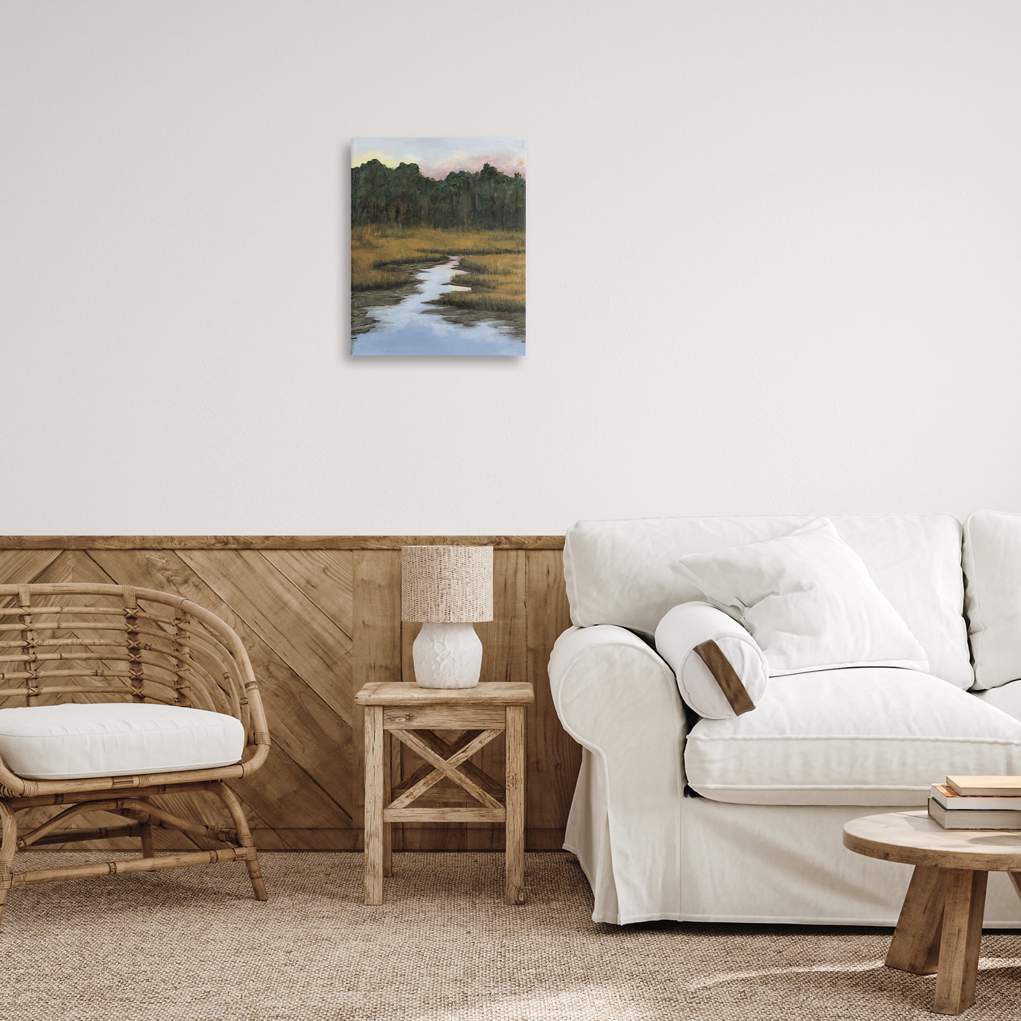 Stupell Industries Peaceful River Receding Landscape & Nature Painting Wrapped Canvas Art Print Wall Art, 16 x 20